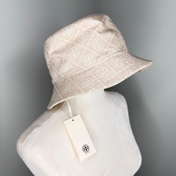 NWT Tory Burch Bucket Logo Tan White Hat main image 6
